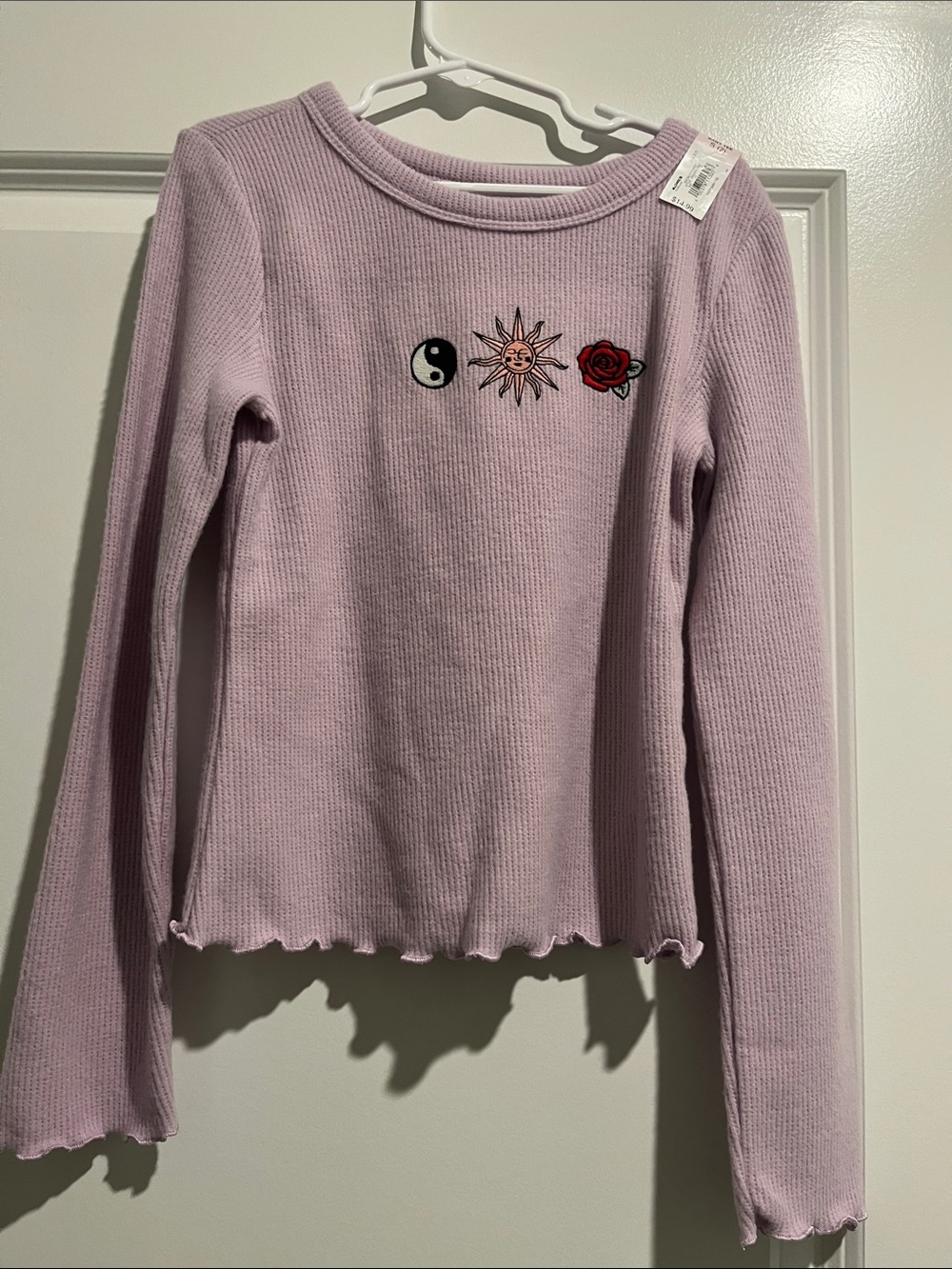 SO Lilac Long-Sleeve Thermal Top with Embroidered Sun, Rose & Yin-Yang